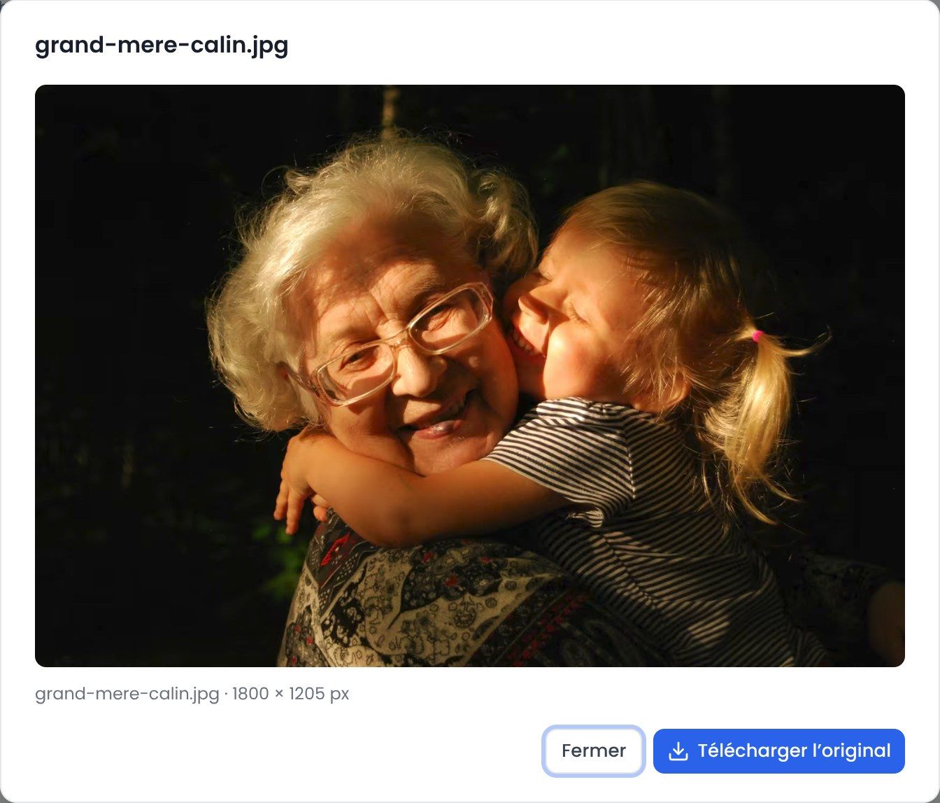 Une photo ouverte dans l’app, avec le bouton Télécharger l’original